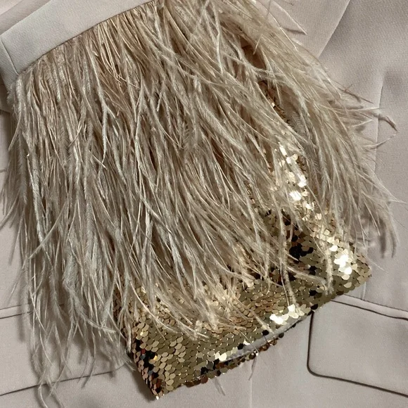 NWT Cinq à Sept Cheyenne Crepe Blazer Jacket Sequin & Feather Sleeves Sz 4 - Picture 6 of 6